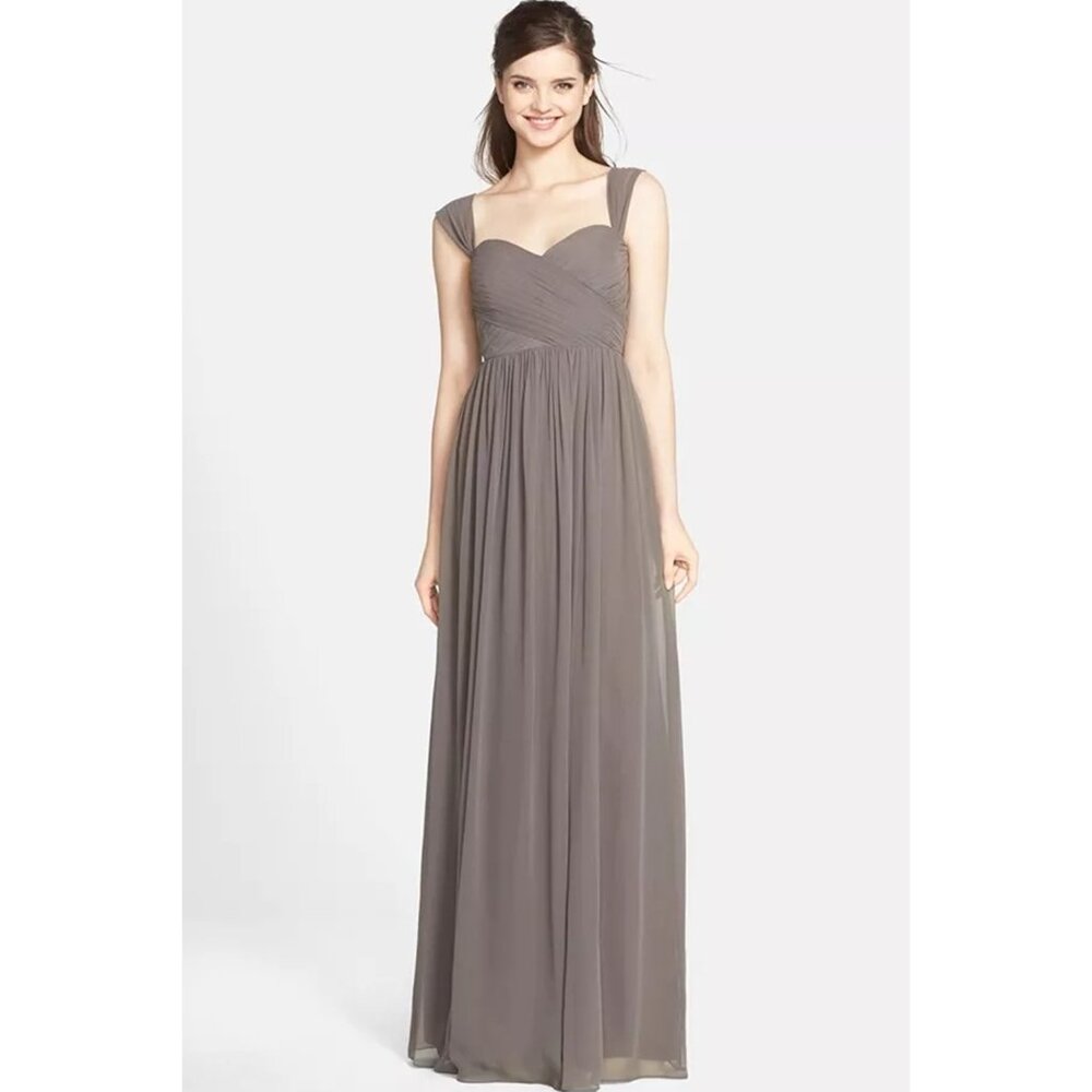 $300 JENNY YOO Leah Convertible Chiffon Gown Bridesmaid Wedding Prom CHARCOAL 10